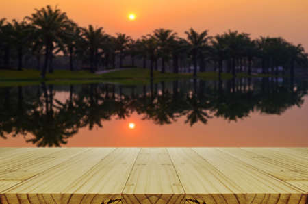 Sunrise Background and Landscape with Perspective Wood Window View.の写真素材