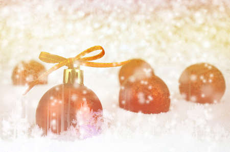 Red Christmas Ball with Bokeh in Merry Metal Tone.の写真素材