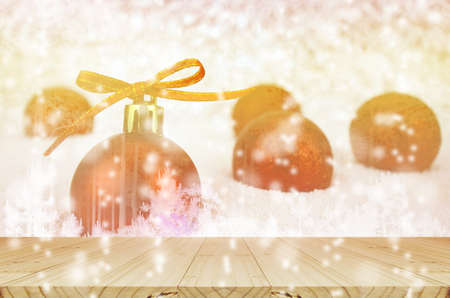 Red Christmas Ball with Bokeh in Blue MoonTone.の写真素材