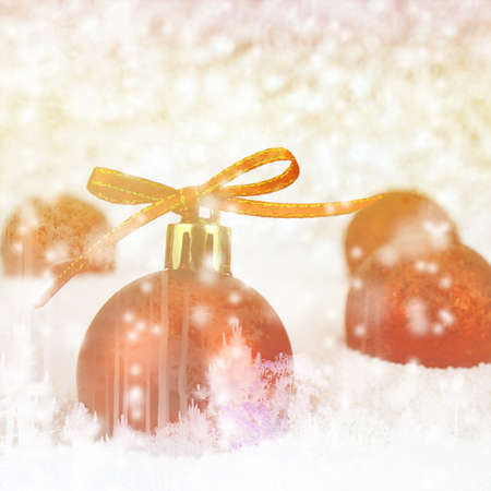 Red Christmas Ball with Bokeh in Blue MoonTone.の写真素材