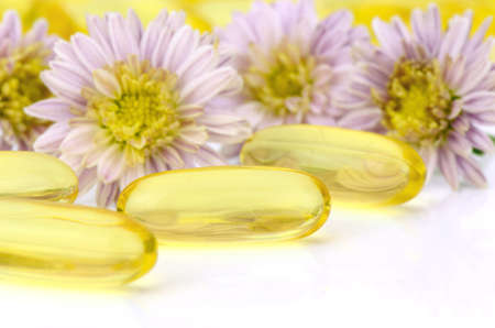 Oval shape of soft gelatin capsule use in pharmaceutical manufacturing for contain oily drug and nutritional supplement like vitamin A, E, fish oil, primrose oil, rice barn oil and other oily drugs.の写真素材