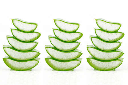 Slice Aloe Vera (Aloe barbadensis Mill.,Star cactus, Aloe, Aloin, Jafferabad or Barbados) a very useful herbal medicine for skin care and hair care.の写真素材