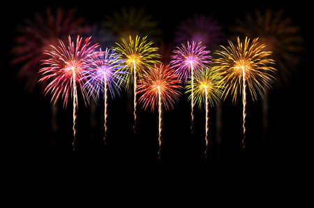 Colorful fireworks celebration on dark background.の写真素材