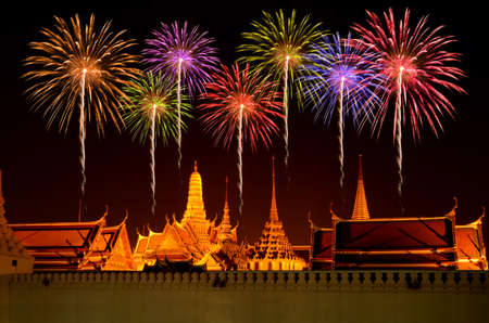 Firework Celebration at Wat Phrasrirattana Sasadaram the Temple of the Emerald Buddha (Wat Phra Kaeo) Bangkok, Thailand.の写真素材