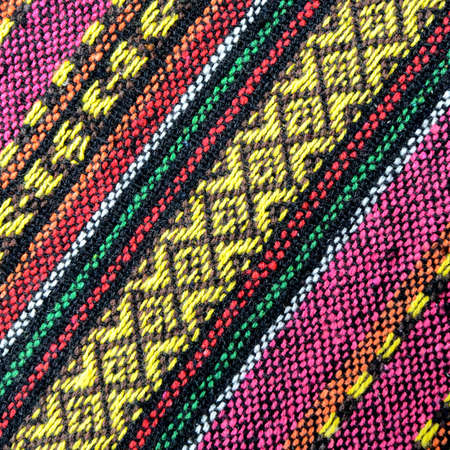 Tribal handmade woven cotton fabrics form Chiengmai, Thailand. Pattern for design element.の写真素材