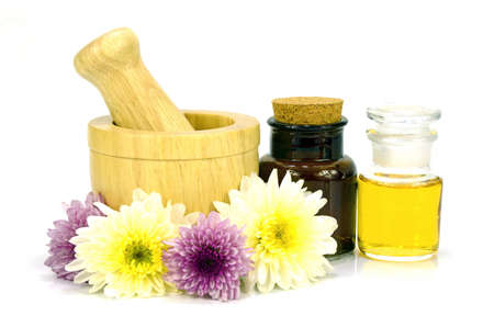 Herbal medicine products and medicine grinder isolated on white background in medicine from natural product concept.の写真素材