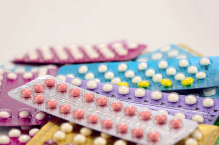 Colorful strips of oral contraceptive pill.の写真素材