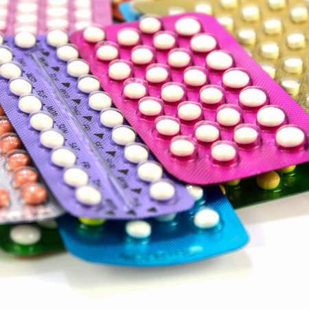 Colorful strips of oral contraceptive pill.の写真素材