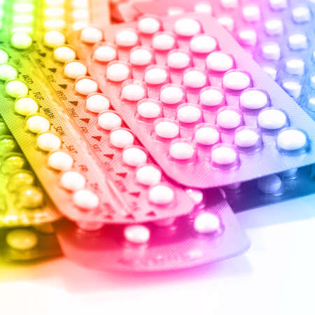 Colorful strips of oral contraceptive pill.の写真素材