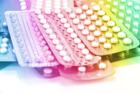 Colorful strips of oral contraceptive pill.の写真素材