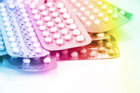 Colorful strips of oral contraceptive pill.の写真素材