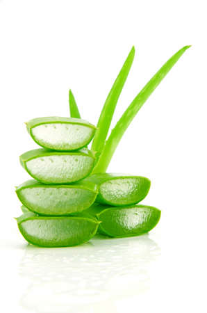 Slice Aloe Vera (Aloe barbadensis Mill.,Star cactus, Aloe, Aloin, Jafferabad or Barbados) a very useful herbal medicine for skin care and hair care.の写真素材