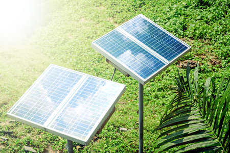 Small size solar panels for household or garden use.の写真素材