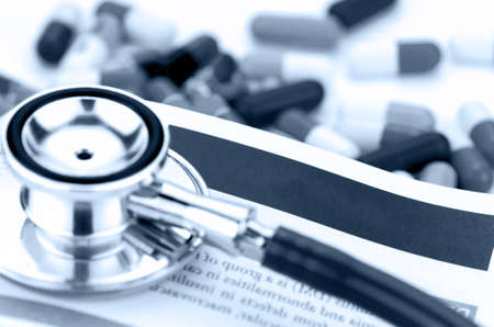 Medical Concept with Stethoscope and Medicine Background.の写真素材