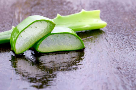 Slice Aloe Vera (Aloe barbadensis Mill.,Star cactus, Aloe, Aloin, Jafferabad or Barbados) a very useful herbal medicine for skin care and hair care.の写真素材