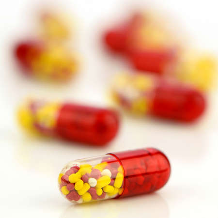 Colorful of oral medications on White Background.の写真素材
