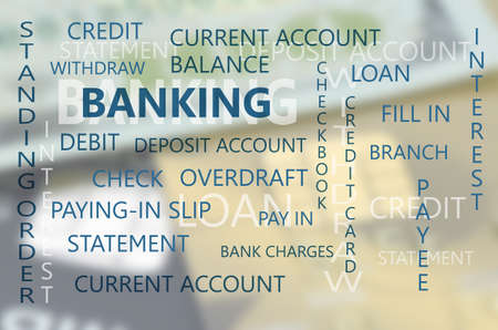 Banking Business Essential Backdrop with Dollars Banknote and Credit Card Background.の写真素材