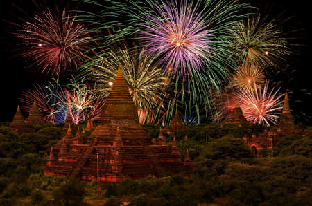 Firework Celebration at Old City Bagan, Myanmar.の写真素材