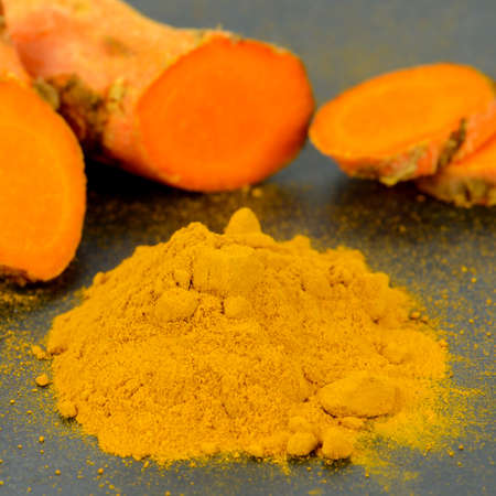 Turmeric (Curcuma longa L.) root and turmeric powder for alternative medicine ,spa products and food ingredient.の写真素材