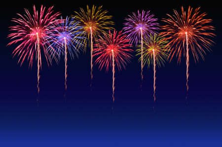 Colorful fireworks celebration and the twilight sky background.の写真素材