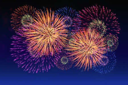 Colorful fireworks celebration and the twilight sky background.の写真素材