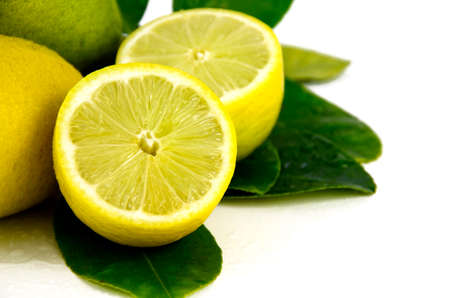 Fresh lemon from organic plantation field on white background.の写真素材