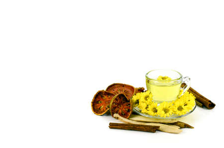 Chrysanthemum Tea with Chinese Herbal Medicine on White Background.の写真素材