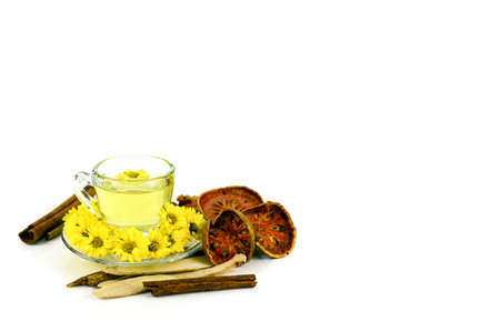 Chrysanthemum Tea with Chinese Herbal Medicine on White Background.の写真素材