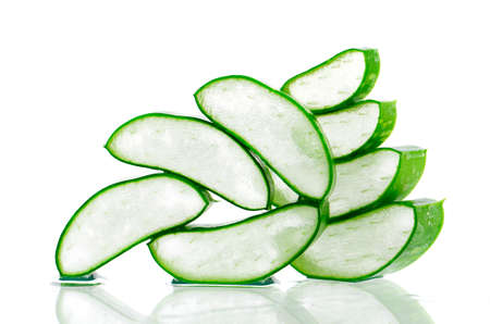 Slice Aloe Vera (Aloe barbadensis Mill.,Star cactus, Aloe, Aloin, Jafferabad or Barbados) a very useful herbal medicine for skin care and hair care.の写真素材
