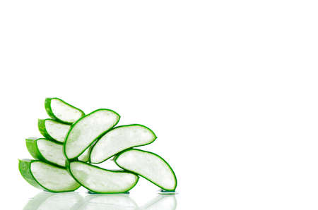 Slice Aloe Vera (Aloe barbadensis Mill.,Star cactus, Aloe, Aloin, Jafferabad or Barbados) a very useful herbal medicine for skin care and hair care.の写真素材