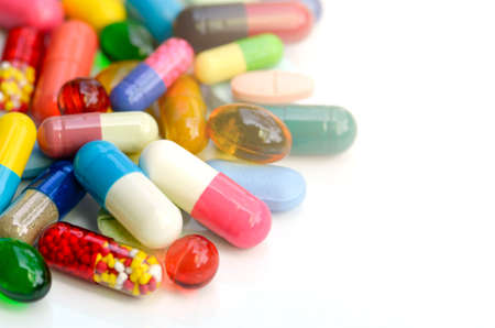 Colorful of oral medications on White Background.の写真素材