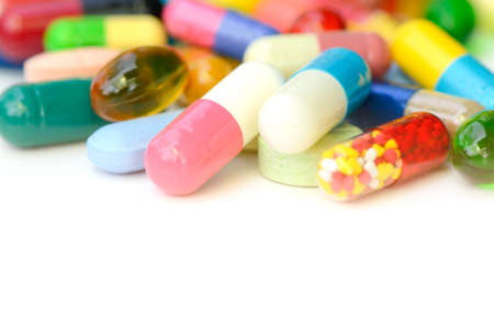 Colorful of oral medications on White Background.の写真素材