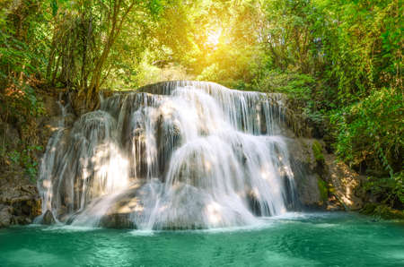 Beautiful scenic of Huaymaekamin Waterfall in Kanchanaburi, Thailand.の写真素材