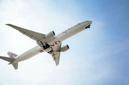 PHUKET, THAILAND-April 27, 2017: Qatar Flight departs from Phuket International Airport, Thailand.のeditorial素材
