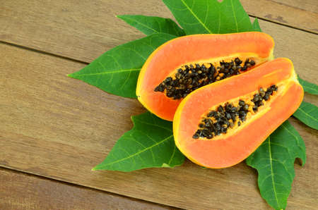 Ripe papaya, Pawpaw or Tree melon (Carica papaya L) which Rich in Betacarotene, Vitamin C, Fiber and Papine Enzyme.の写真素材