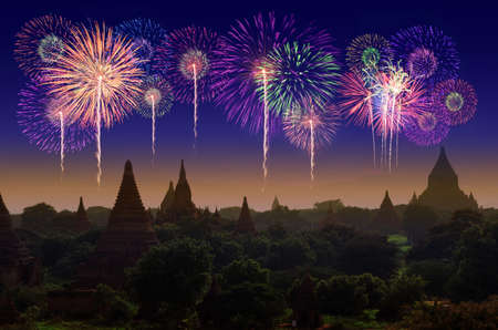 Firework Celebration at Old City Bagan, Myanmar.の写真素材