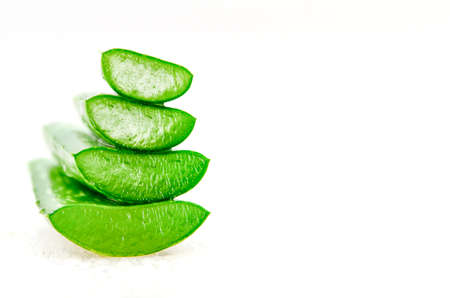 Slice Aloe Vera (Aloe barbadensis Mill.,Star cactus, Aloe, Aloin, Jafferabad or Barbados) a very useful herbal medicine for skin care and hair care.の写真素材
