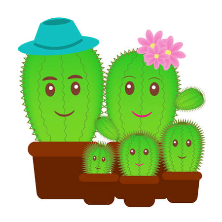 Cactus Family Cartoon Vector.のイラスト素材