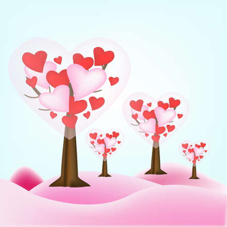 Hearts, balloon trees and happy Valentines day.のイラスト素材