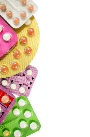 Oral contraceptive pill strips isolated on white background with clipping path.の写真素材