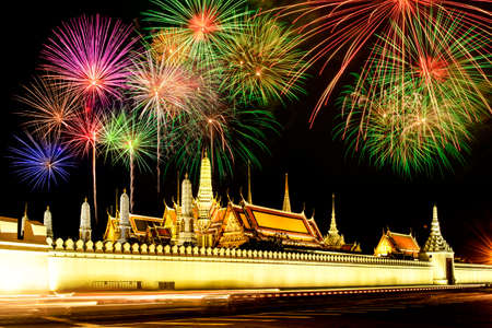 Firework Celebration at Wat Phrasrirattana Sasadaram the Temple of the Emerald Buddhaの写真素材