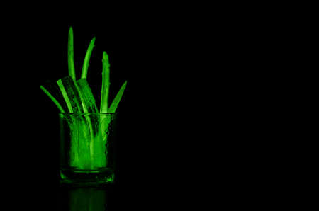 Peel Aloe Vera leaves shows transparency gel inside.の写真素材