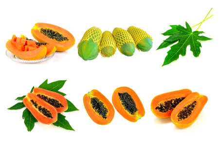 Set of papaya isolated on whiteの写真素材
