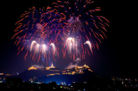 Light and fireworks show in Phra Nakhon Khiri annual fair on Frbruary at Phetchaburi province, Thailand.の写真素材