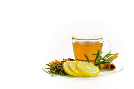 Herbal tea set isolated on whiteの写真素材