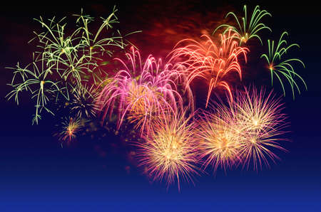 Colorful fireworks celebration and the twilight skyの写真素材