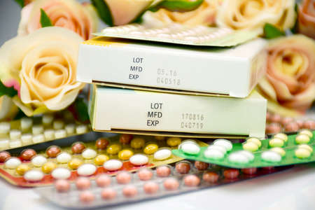 Manufacturing date and expiry date on some pharmaceutical packaging.の写真素材
