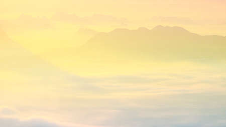 Sea of mist and the sunrise Background, Early Morning Light with copy space for backdrop and products display.の写真素材