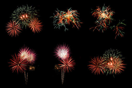 Set of colorful fireworks for decoration isolated on black background.