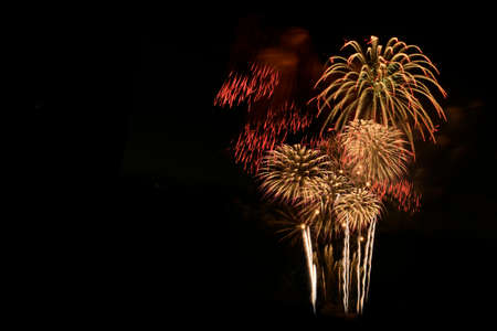 Colorful fireworks celebration and the night sky background. Group of fireworks isolated on black...